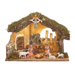 5 Inch Scale 9 Piece LED Lighted Nativity Set w/Stable - Optional USB