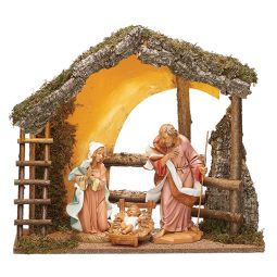 12 Inch Scale LED Lighted Nativity Set 3 Piece Set with Stable by Fontanini - Optional Adapter below