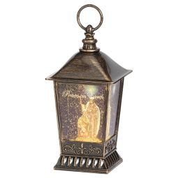 9.5 Inch High LED Swirl Holy Family Bronze Lantern by Fontanini