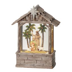 8.75 Inch High LED Lighted Holy Family With Swirl Stable by Fontanini